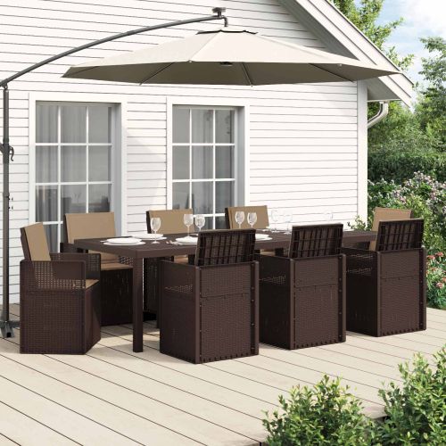 Комплект за хранене в градината 9 pcs Кафяво и таупе ПП