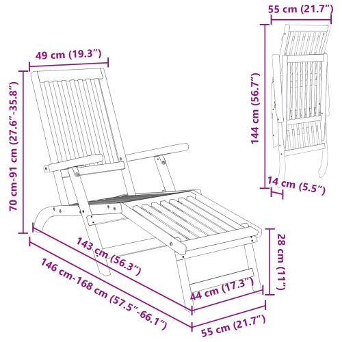 Сгъваем и reclining шезлонг 2 бр. Солидно акациево дърво