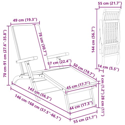 Сгъваем и reclining шезлонг 2 бр. Солидно акациево дърво