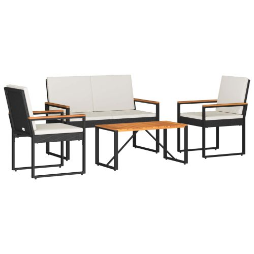 Комплект за външни мебели 4 pcs Черно и кремаво бяло полиратан