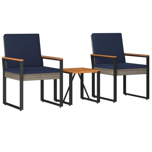 Комплект за външни мебели 3 pcs Сив и тъмен син полиратан