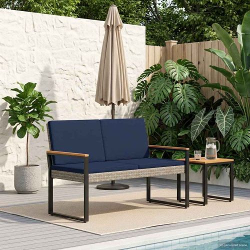 Външна пейка Сив и тъмен син 107 x 61 x 80 см полиратан