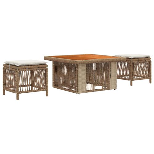 Комплект за хранене в градината 3 pcs Бежов и кремав полиратан