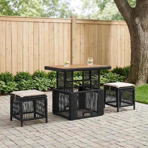 Комплект за хранене в градината 3 pcs Черен и кремав полиратан