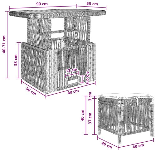 Комплект за хранене в градината 3 pcs Сив и тъмен сив полиратан