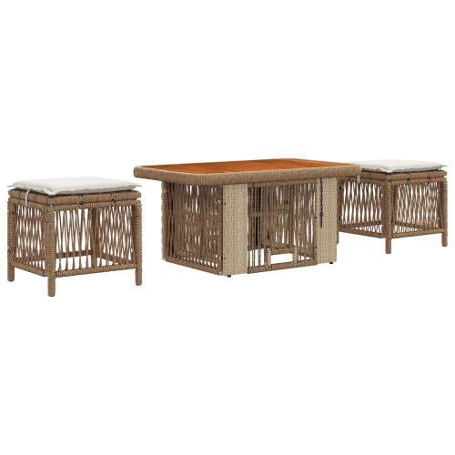 Комплект за хранене в градината 3 pcs Бежов и кремав полиратан