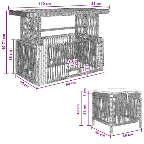 Комплект за хранене в градината 4 pcs Сив и тъмен сив полиратан