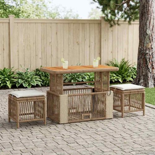 Комплект за хранене в градината 4 pcs Бежов и кремав полиратан