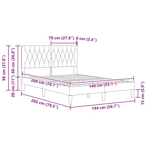 Рамка за легло с таблото Светлосиво 140 x 200 cm Кадифе