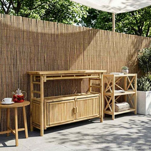 Конзолна маса с рафт с врата Естествен 110 x 35 x 75 cm Бамбук