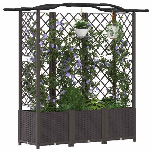 Повдигнато легло с решетка и покривка Кафяво 163 x 40 x 138 см