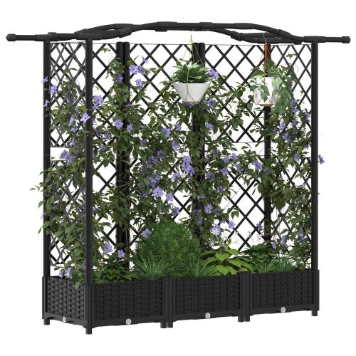 Повдигнато легло с решетка и покривка Черен 163 x 40 x 126 см