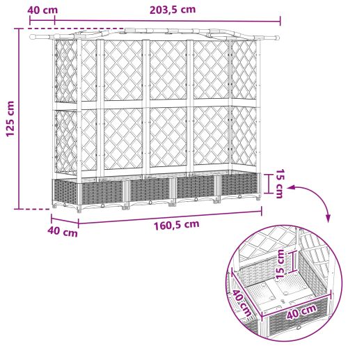Повдигнато легло с решетка и покривка Черен 203,5 x 40 x 125 см