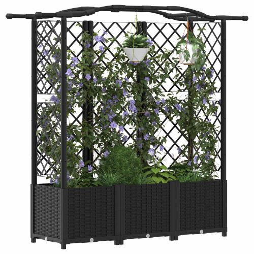 Повдигнато легло с решетка и покривка Черно 163 x 40 x 138 см