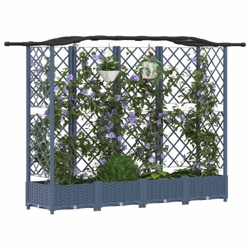 Повдигнато легло с решетка и покривка Сив 203,5 x 40 x 125 см