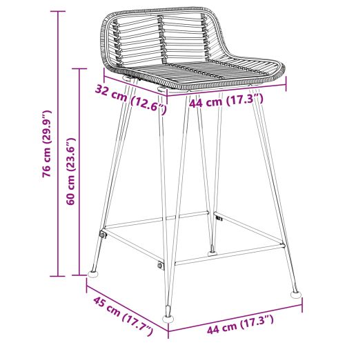 Бар стол 2 pcs Натурално 44 x 45 x 76 см Ратан и стомана