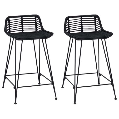 Бар стол 2 pcs Черно 44 x 45 x 76 см Ратан и стомана