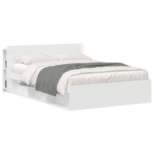 Табла за легло със съхранение Бял гланц Инженерна дървесина