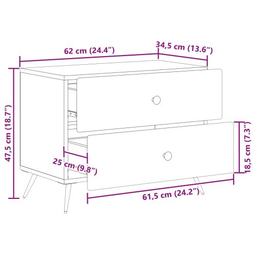 Нощен шкаф Черно 62 x 34,5 x 47,5 см Инженерна дървесина