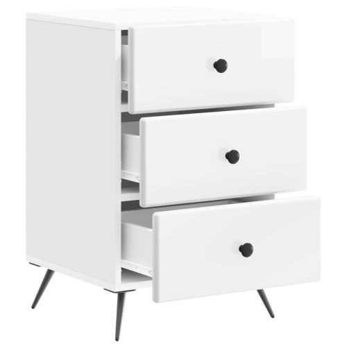 Нощен шкаф Бял гланц 43 x 41 x 66,5 см Инженерна дървесина