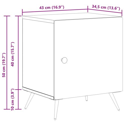 Нощен шкаф Опушен дъб 43 x 34,5 x 50 см Инженерна дървесина