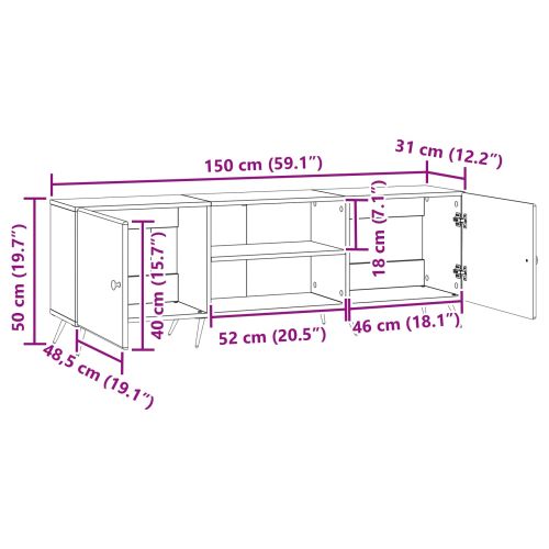 ТВ шкаф Черно 150 x 31 x 50 см Инженерна дървесина