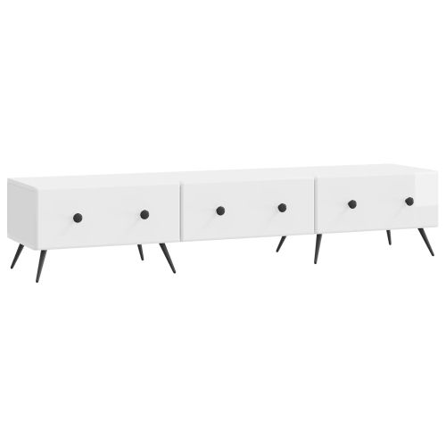 ТВ шкаф Бял гланц 147 x 34,5 x 30 см Инженерна дървесина
