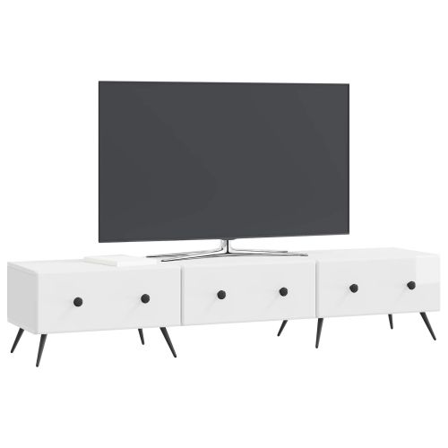 ТВ шкаф Бял гланц 147 x 34,5 x 30 см Инженерна дървесина