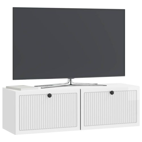 Стенно монтиран ТВ шкаф Бял гланц 98 x 31 x 30 см
