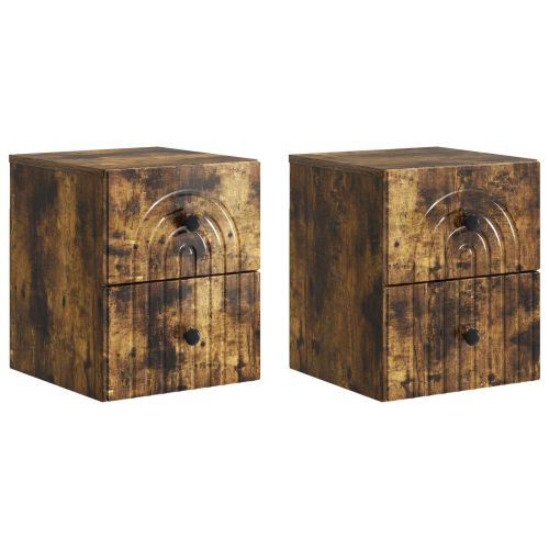 Спален шкаф с монтаж на стена с чекмедже 2 pcs Опушен дъб