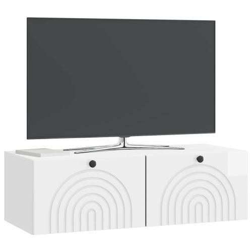 Стенно монтиран ТВ шкаф Бял гланц 98 x 41 x 30 см