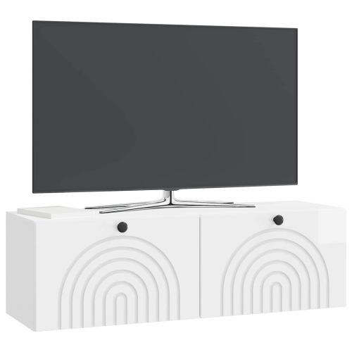Стенно монтиран ТВ шкаф Бял гланц 98 x 31 x 30 см