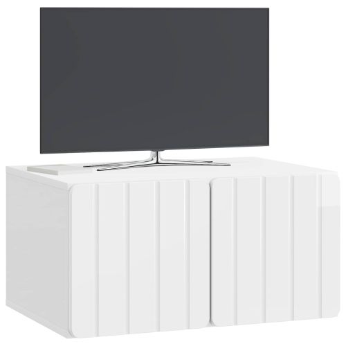 Стенно монтиран ТВ шкаф Бял гланц 59,5 x 41 x 30 см