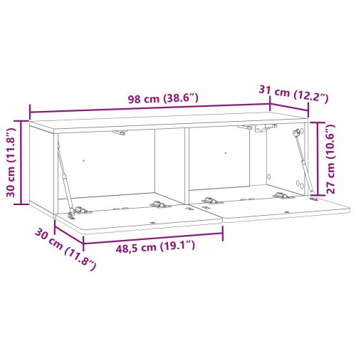 Стенно монтиран ТВ шкаф Бял гланц 98 x 31 x 30 см