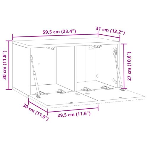 Стенно монтиран ТВ шкаф Опушен дъб 59,5 x 31 x 30 см