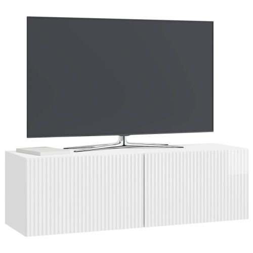 Стенно монтиран ТВ шкаф Бял гланц 98 x 31 x 30 см
