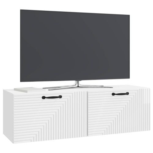 Стенно монтиран ТВ шкаф Бял гланц 98 x 31 x 30 см