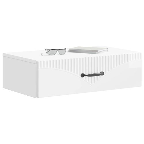 Стенен страничен масичка Бял гланц 59 x 34,5 x 17 см