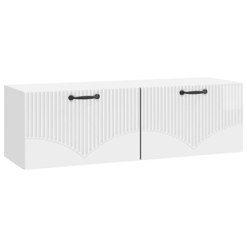 Стенно монтиран ТВ шкаф Бял гланц 98 x 31 x 30 см