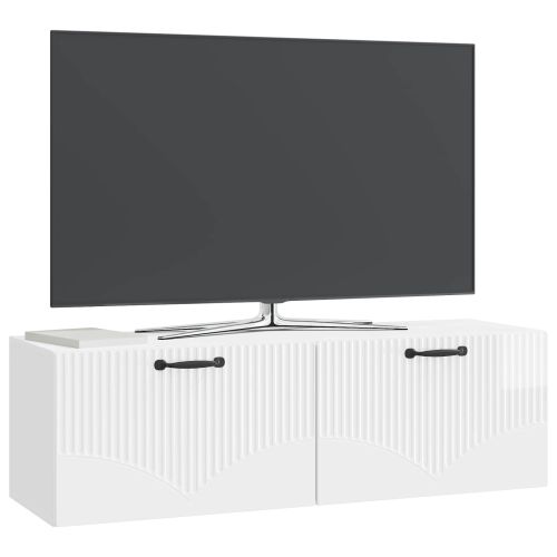 Стенно монтиран ТВ шкаф Бял гланц 98 x 31 x 30 см