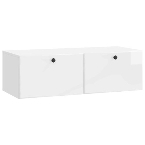 Стенно монтиран ТВ шкаф Бял гланц 98 x 41 x 30 см