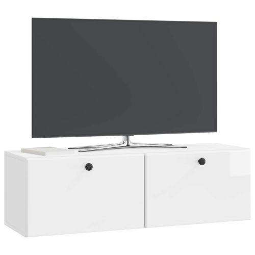 Стенно монтиран ТВ шкаф Бял гланц 98 x 31 x 30 см