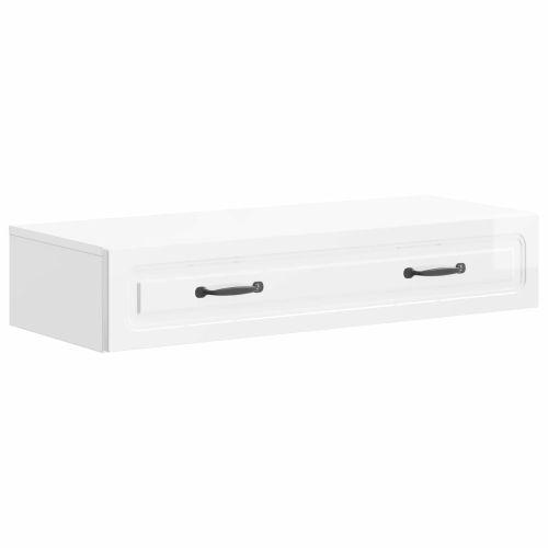 Стенен страничен масичка Бял гланц 87,5 x 34,5 x 17 см