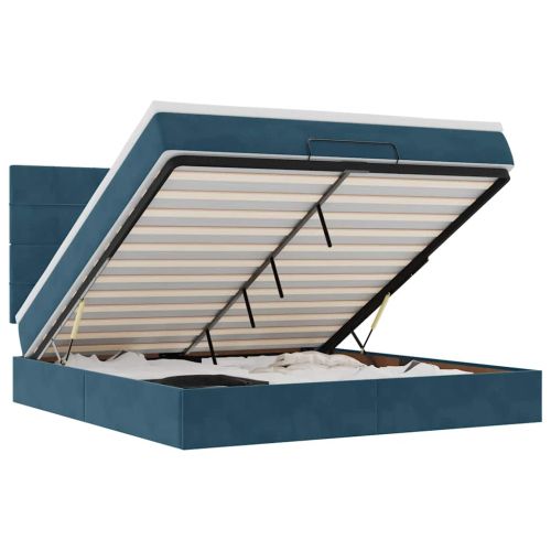 Османска легло с матраци, тъмносиньо, 160x200 см, кадифе