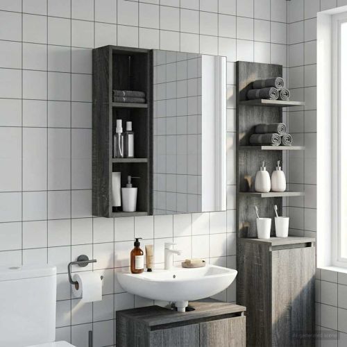 Банен стенен шкаф с рафт Сиво Сонома 20 x 14 x 70 см