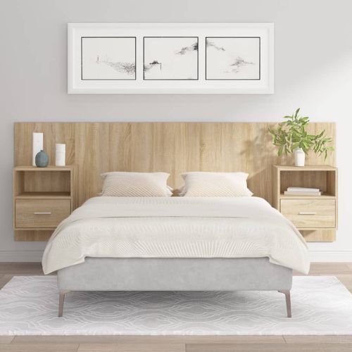 Горна табла за легло с шкафчета, дъб сонома, инженерно дърво