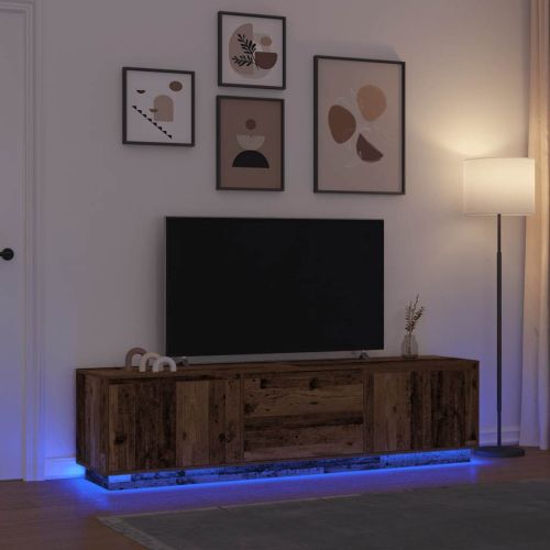 ТВ шкаф с LED осветление, старо дърво, 193,5x41x50 см