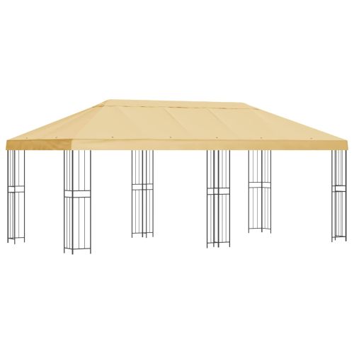 Беседка със страници 6 x 3 m Кремаво Полиестер и стомана 190