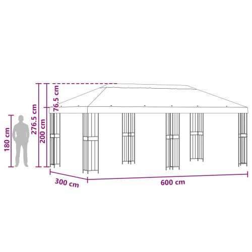 Градинска беседка 6 x 3 m Кафяво Полиестер и стомана 190 gsm