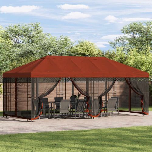Беседка със страници 6 x 3 m Теракота Полиестер и стомана 190